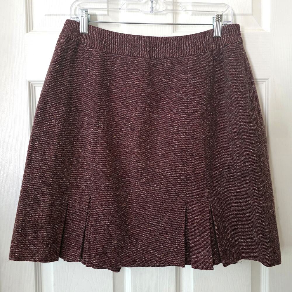 Apt 9 Textured Brown & Berry Tweed Pleated Drop-Hem Skirt Size 8P